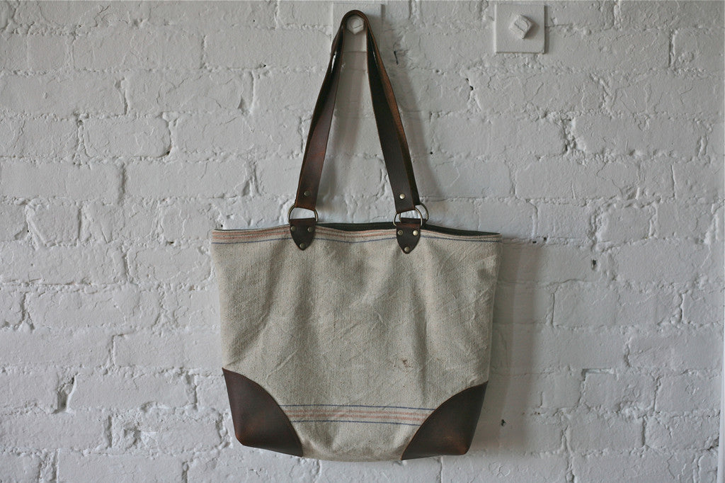 1940's era Canvas and Leather Tote Bag - SOLD