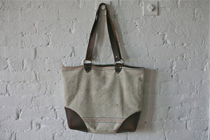 1940's era Canvas and Leather Tote Bag - SOLD