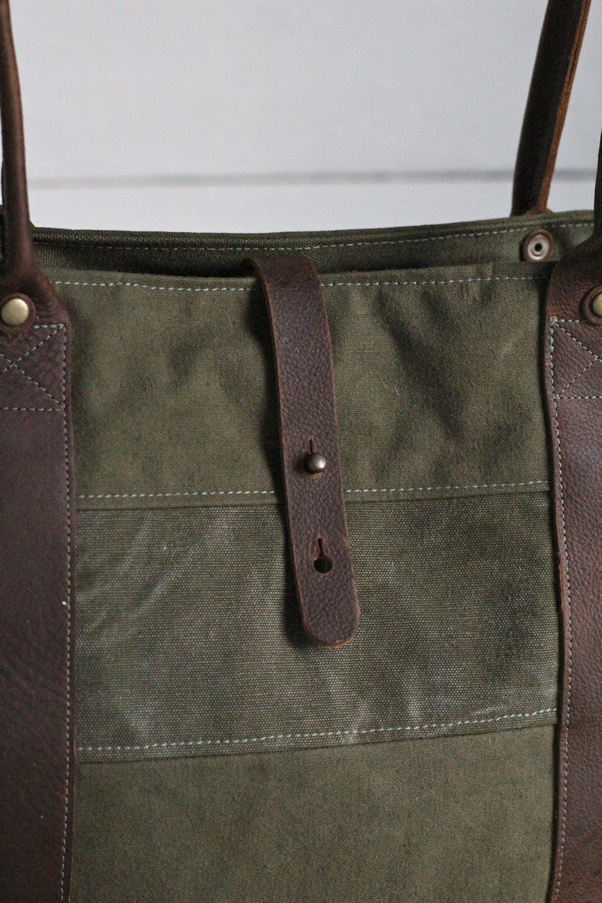 WWII era Striped Canvas and Leather Carryall