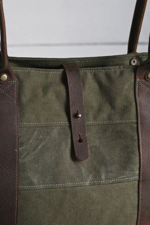 WWII era Striped Canvas and Leather Carryall