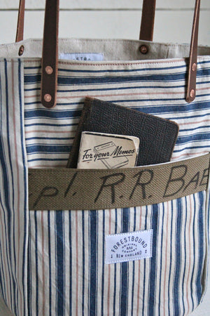 1940's era Ticking Fabric Pocket Tote