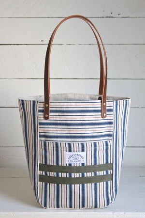 1940's era Ticking Fabric Pocket Tote