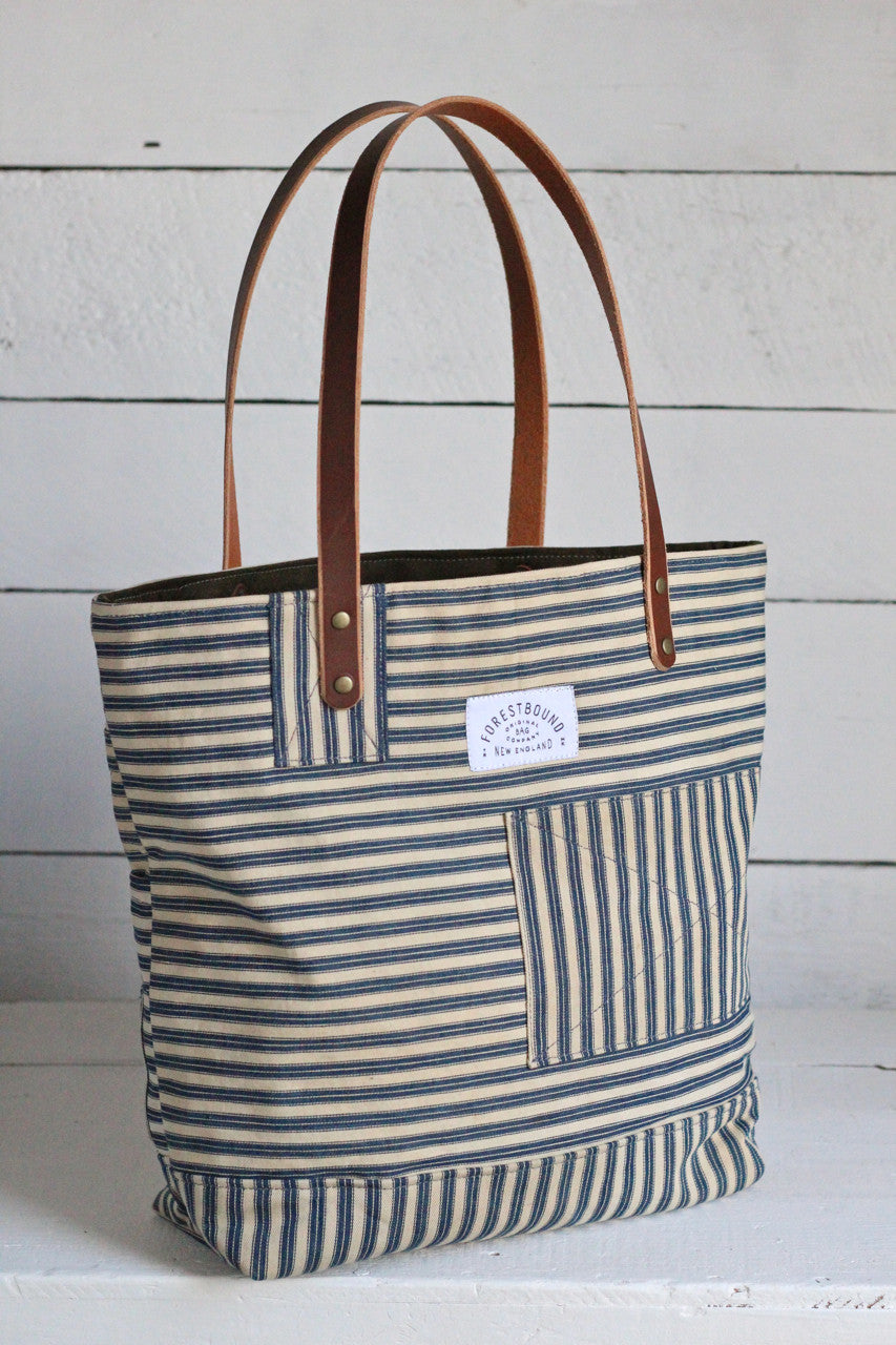 1940's era Ticking Fabric Tote Bag