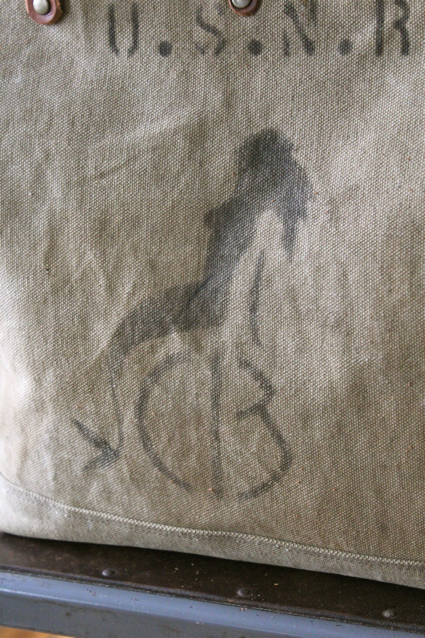 WWII era US Navy Canvas Tote Bag w/ Mermaid Drawing