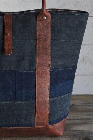Early 1900's Indigo Dyed Cotton Pieced Carryall