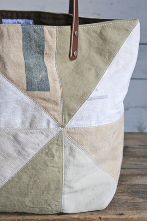 1940's era Quilted Canvas Tote Bag in Beige