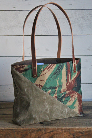 WWII era Canvas & Lizard Pattern Camo Tote Bag