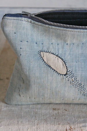 Early 1900's Japanese Indigo Dyed Cotton & WWII Era Denim Utility Pouch