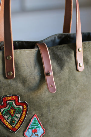WWII era Canvas Tote Bag w/ Patches