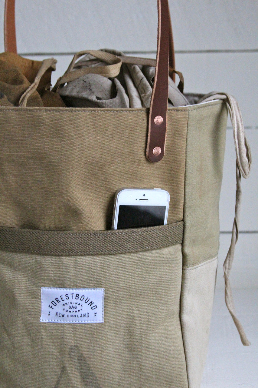 WWII era Khaki Canvas Pocket Tote Bag