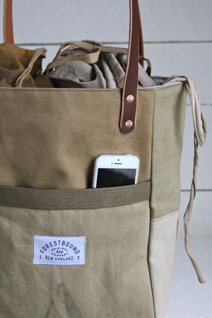 WWII era Khaki Canvas Pocket Tote Bag