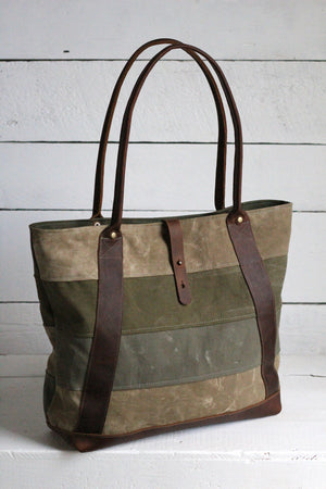 WWII era Striped Canvas and Leather Carryall