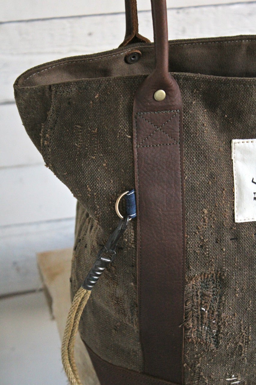 19th Century Japanese Boro Apron and World War 1 era Waxed Canvas Carryall