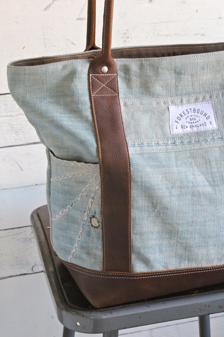 Mid 19th Century Indigo Dyed Cotton Boro Carryall