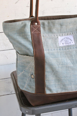 Mid 19th Century Indigo Dyed Cotton Boro Carryall