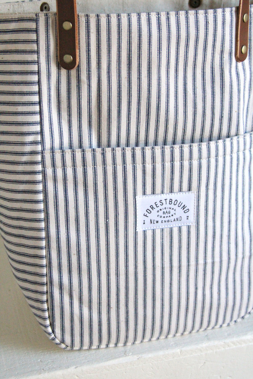 1940's era Ticking Fabric Pocket Tote Bag