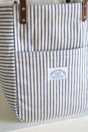 1940's era Ticking Fabric Pocket Tote Bag