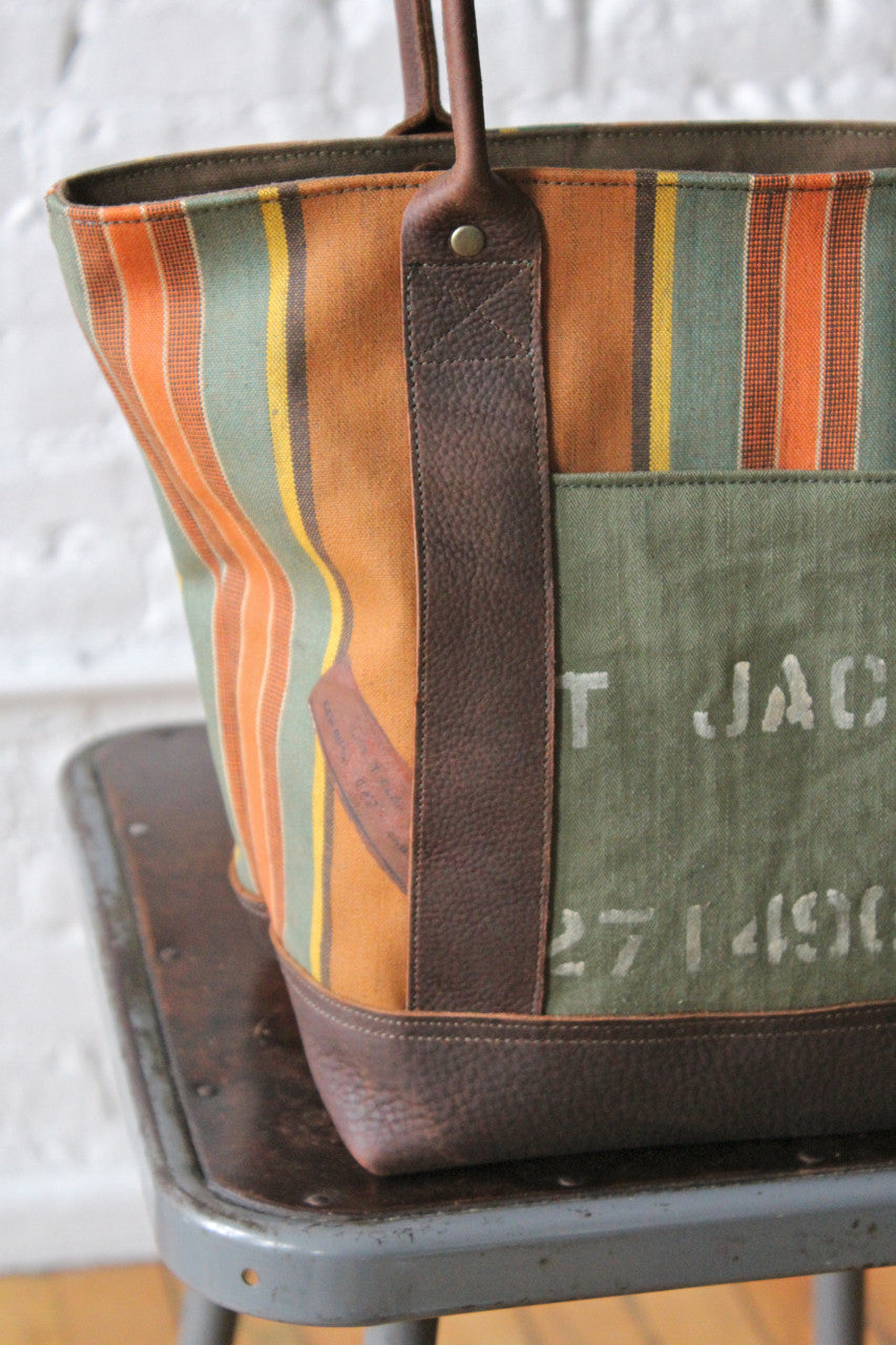 1940's era Striped Canvas Carryall