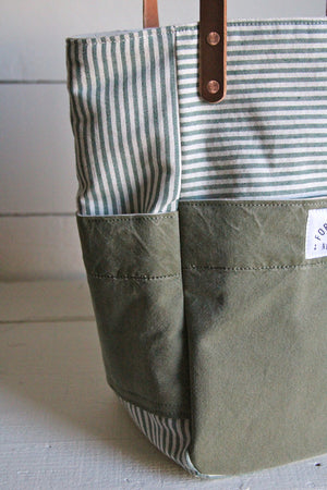 1950's era Ticking Fabric Pocket Tote