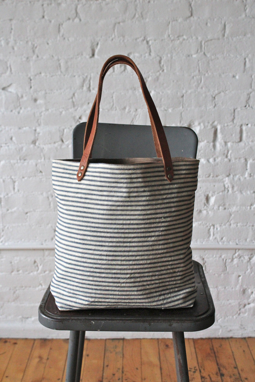 1950s era Ticking Fabric Tote Bag