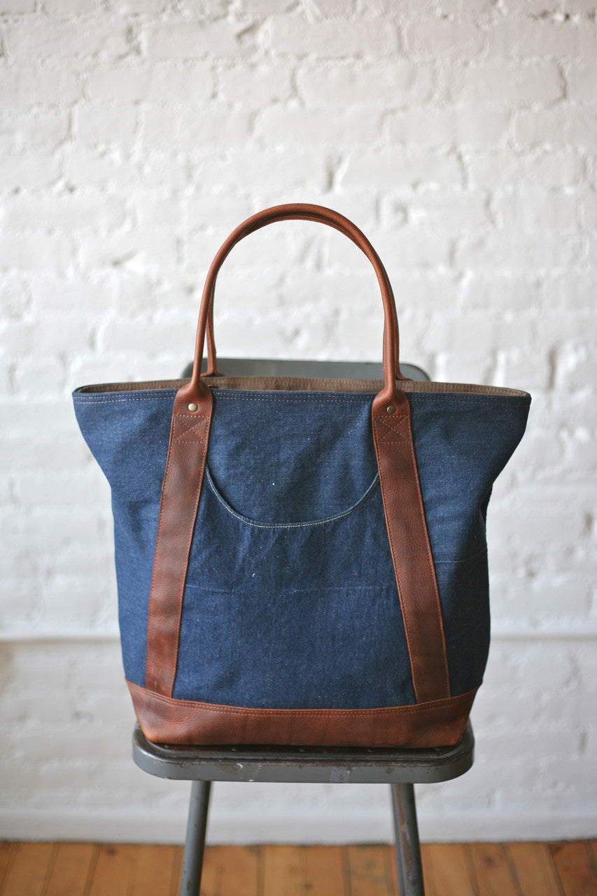 1940s era Denim & Leather Carryall