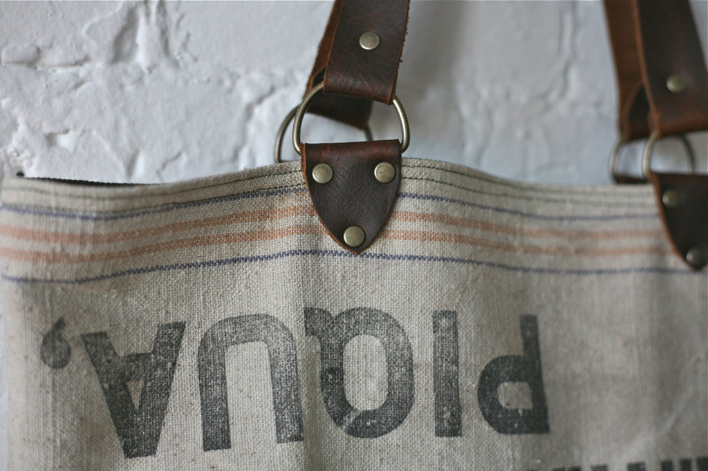 1940's era Canvas and Leather Tote Bag - SOLD