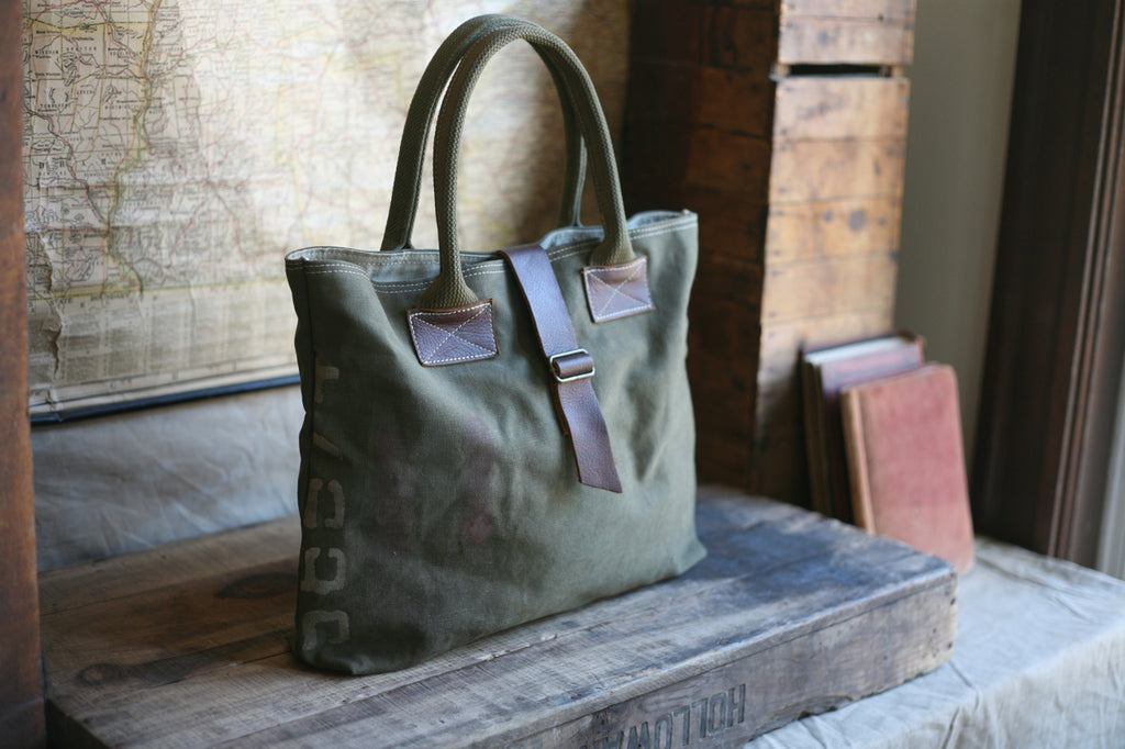 WWII era Canvas & Leather Tote Bag - SOLD