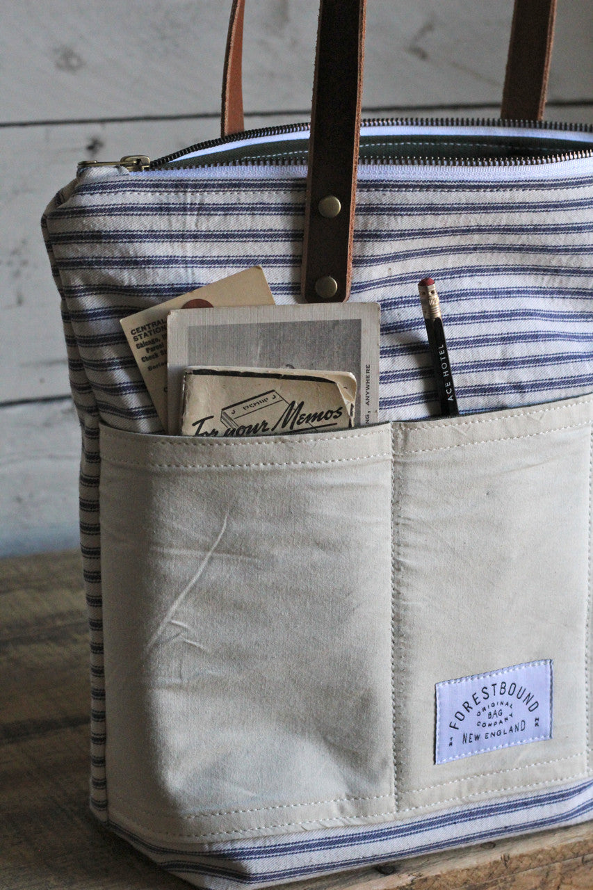 1950's era Ticking and Work Apron Zip-Top Tote Bag