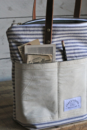 1950's era Ticking and Work Apron Zip-Top Tote Bag