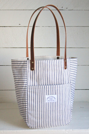 1940's era Ticking Fabric Pocket Tote Bag