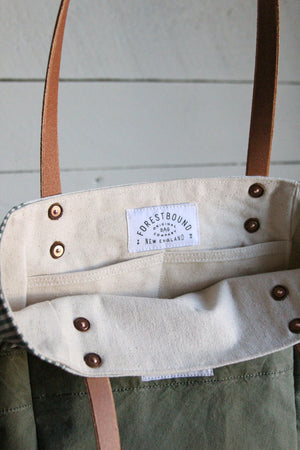 1950's era Ticking Fabric Pocket Tote