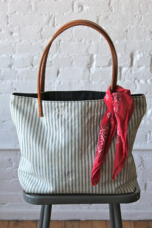 1940's era Ticking Fabric Tote Bag