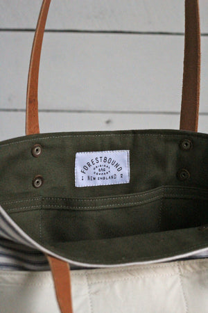 1950's era Ticking Fabric Pocket Tote Bag