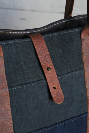 Early 1900's Indigo Dyed Cotton Pieced Carryall