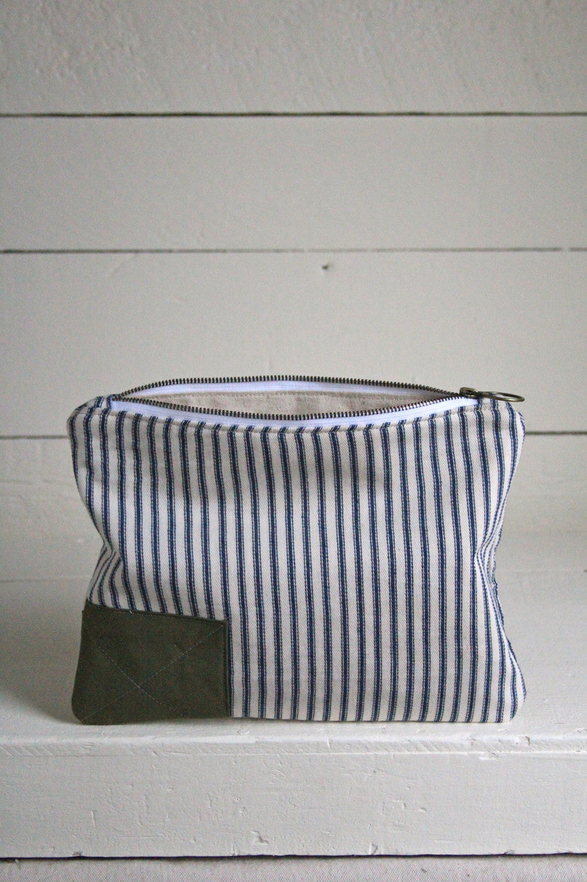 1940's era Ticking Fabric Utility Pouch