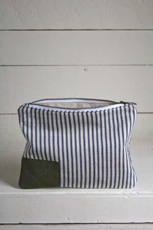 1940's era Ticking Fabric Utility Pouch