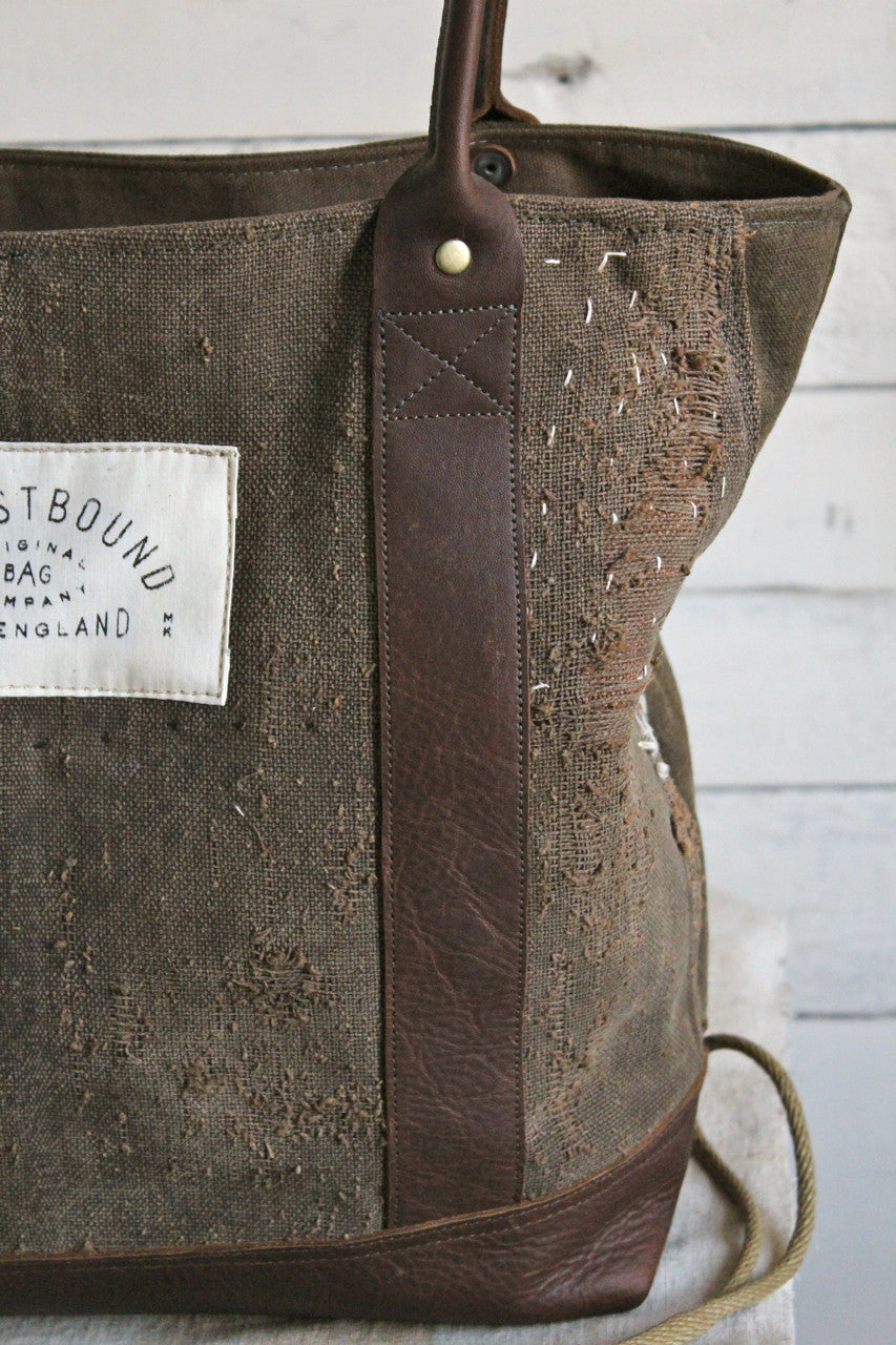 19th Century Japanese Boro Apron and World War 1 era Waxed Canvas Carryall