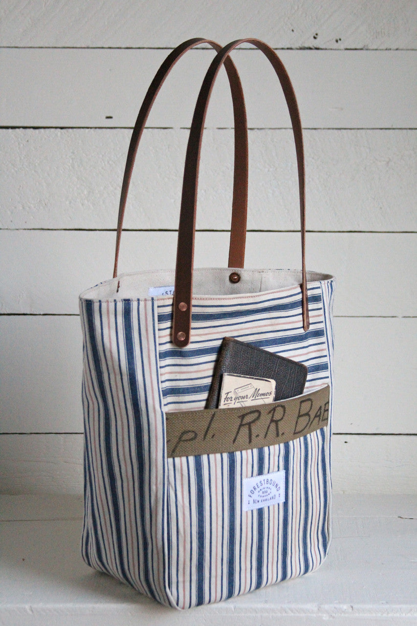 1940's era Ticking Fabric Pocket Tote