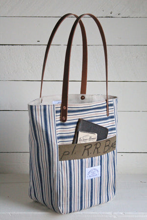 1940's era Ticking Fabric Pocket Tote