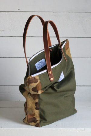 The Rambler Tote / WWII era Canvas & Cloud Camo