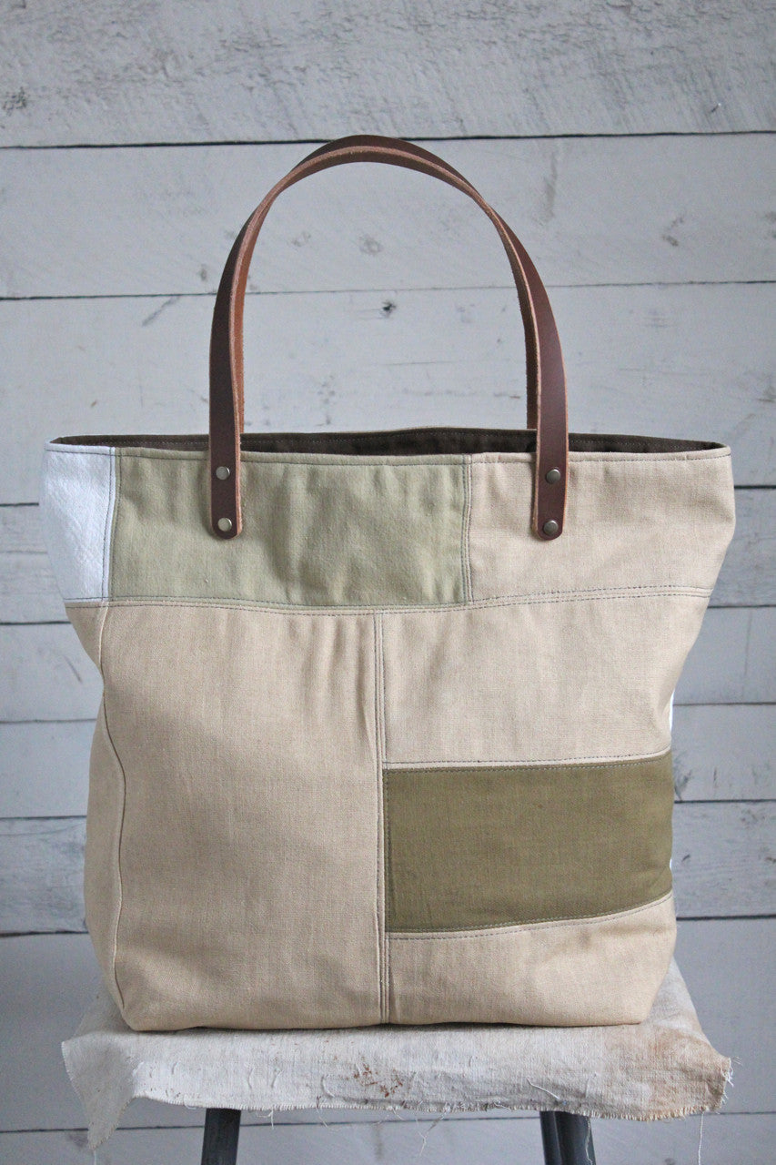 1940's-1950's era Pieced Feed Sack Canvas Tote Bag