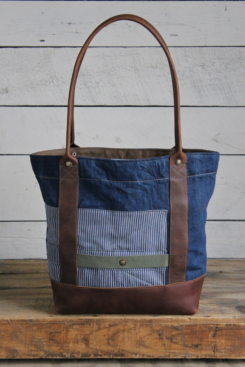 WWII era Denim and Leather Carryall