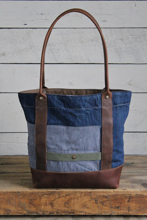 WWII era Denim and Leather Carryall