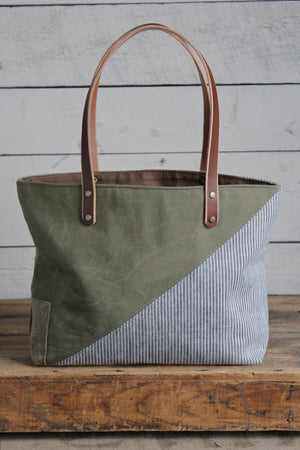 WWII era Canvas & 1950's era Striped Cotton Tote Bag
