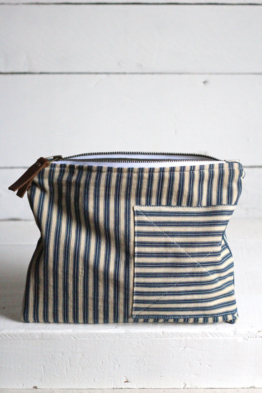 1940's era Ticking Fabric Utility Pouch