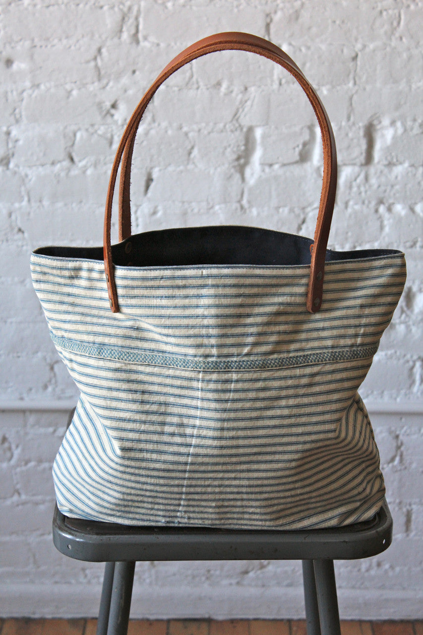 1940's era Ticking Fabric Tote Bag