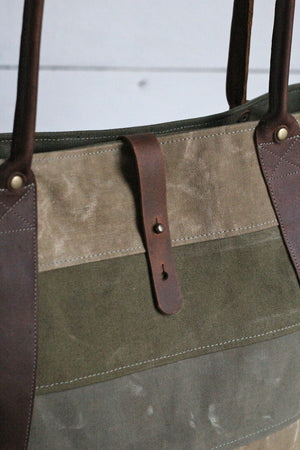 WWII era Striped Canvas and Leather Carryall