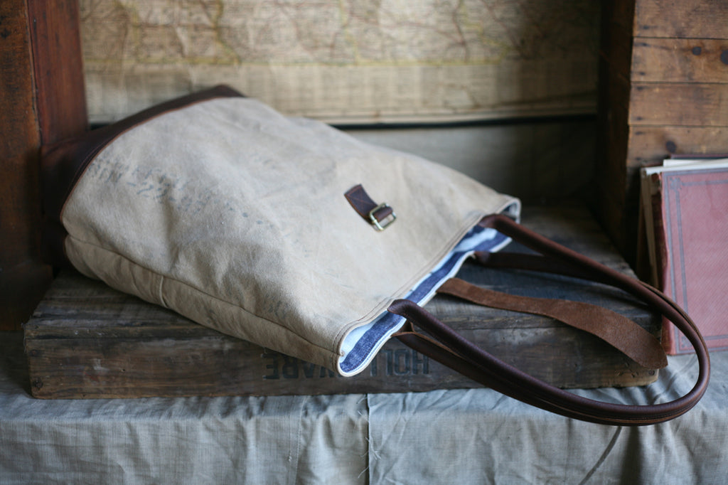 Extra Large WWII era Canvas & Leather Carryall - SOLD