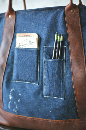 1940s era Denim & Leather Carryall