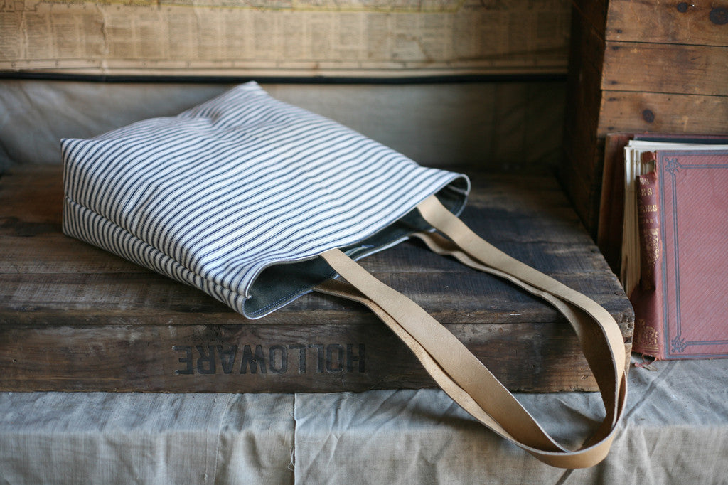 1940's era Ticking Fabric Tote Bag - SOLD
